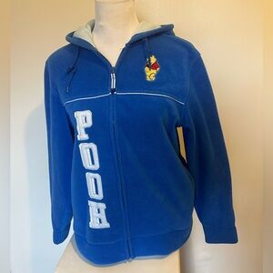 Disney Winnie The Pooh Women’s Hoodie Full Zip Jacket Fleece Spellout Blue Small